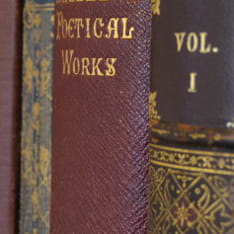 Four 19th century books together on a shelf