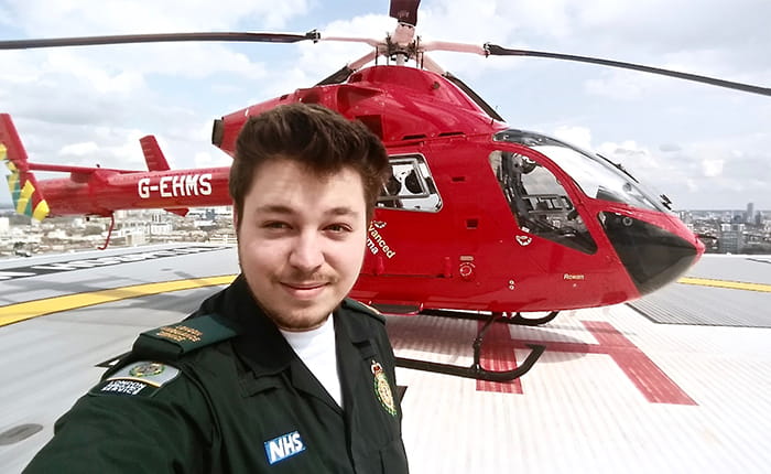Student Paramedic picture on a Helipad