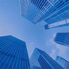 A generated image of a view of the tops of skyscrapers, as seen from below
