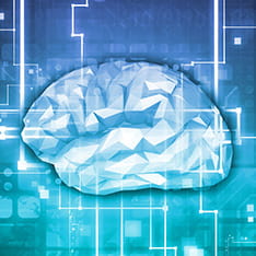 A stylised image of a brain in blue and turquoise