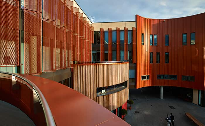 Buildings and courtyard on Anglia Ruskin University's Cambridge campus