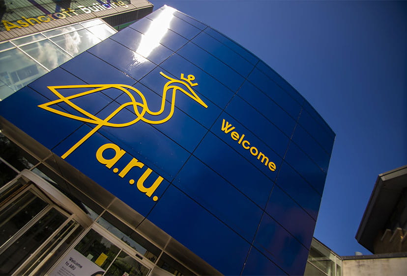 Frontage of ARU's Lord Ashcroft Building in Chelmsford