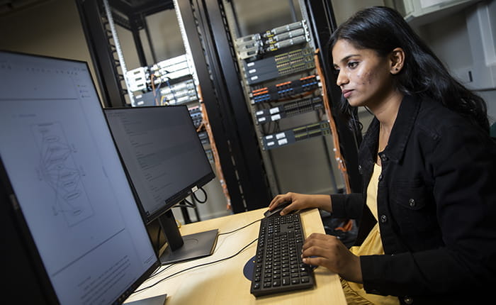 A student working at a computer