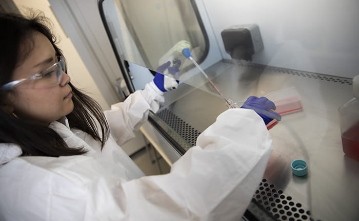 A student using scientific equipment in the lab