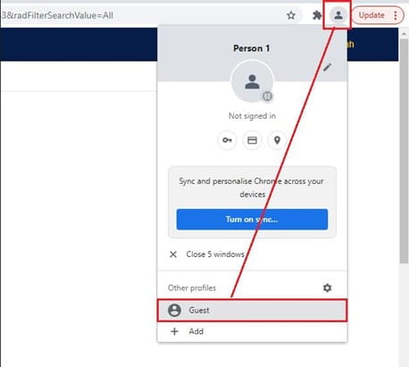 Screenshot showing how to set up a browser guest account