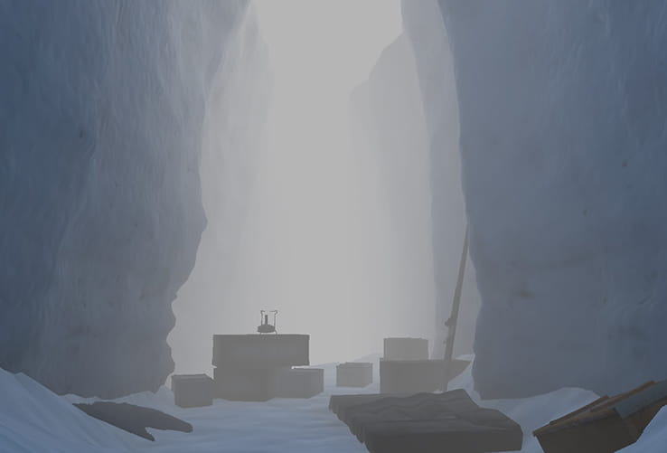 Simulation of a snowy valley in Antarctica from the Immersive Antarctica Project