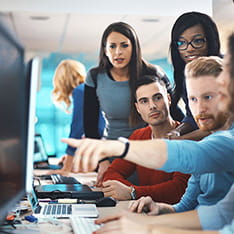 Student group looking at a computer screen