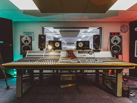 A mixing desk in a music studio