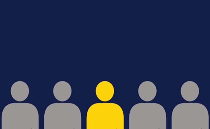 Illustration of five people - one of the people is highlighted in yellow
