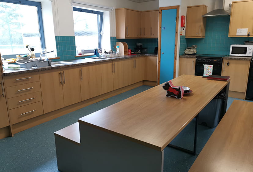 A communal kitchen in Peter Taylor House, Cambridge