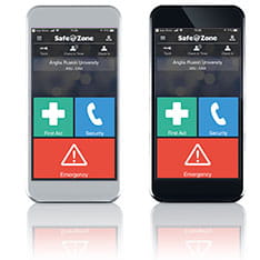 Two mobile phone screens showing the SafeZone app