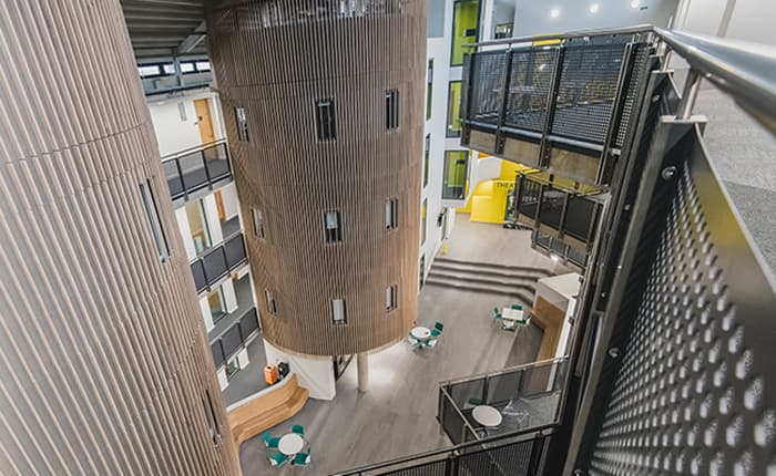 Interior view of the Science Centre in Cambridge - looking from top-floor balcony down into the atrium