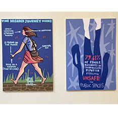 Illustration of a girl walking and the words "The dreaded journey home" written above it