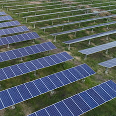 Aerial view of a part of a solar park near Raichur, India