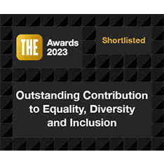 Logo for THE awards 2023 shortlist - outstanding contribution to equality, diversity and inclusion