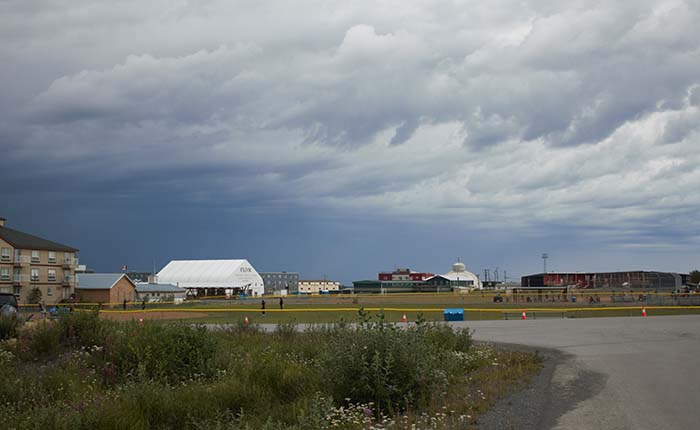 View of road and buildings in Inuvik, Northwest Territories