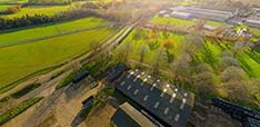 Aerial view of farm building and fields at ARU Writtle