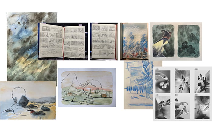 Collage of artwork by Yang Qinlin