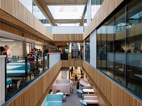 A mezzanine area inside University House at ARU Peterborough
