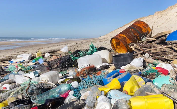Plastic litter on a beach