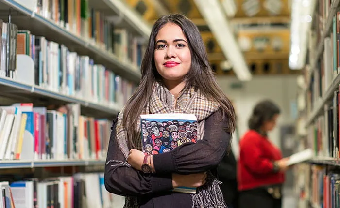 Student in a university library